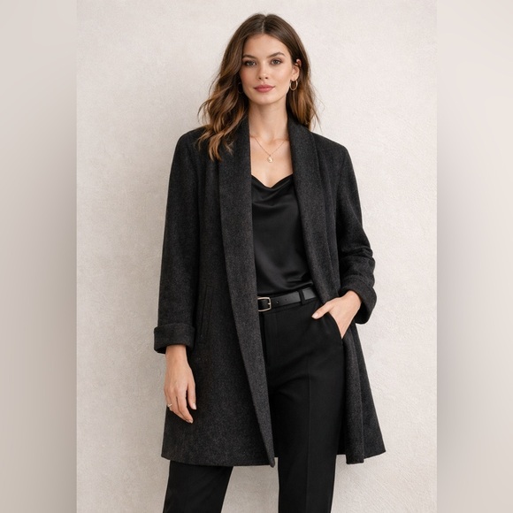 Donnybrook Charcoal Wool Blend Open-Front CoatModern Italian Minimalist
